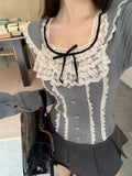 Tineit 2025 Winter Basic Elegant Lace Blouse Woman Outwear Long Sleeve Kawaii Slim Tops Casual Korean Fashion Pullover Woman Design