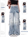 christmas outfit Tineit Women's Blue Y2k Cargo Jeans Baggy Harajuku Oversize Denim Trousers Vintage Jean Pants Japanese 2000s Style Trashy Clothes 2025