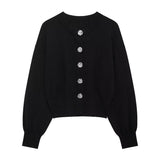 Tineit Elegant Knit Cardigan Mini Skirt Sets Women Slim Flower Button Sweater Solid A-line Skirts 2024 Autumn Lady Office Cozy Outfits