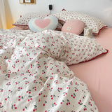 Tineit Bedding Set  Girls Cherry  Soft Washed Cotton Bed Sheet Queen King Size Duvet Set  Comforter Set Pillowcase Bed Linens