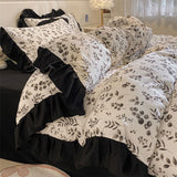 Tineit Ins French Style Girls Heart Lace Bedding Set Bubble Wash Cotton Quilt Cover With Pillowcases Bed Sheet Set 4pcs