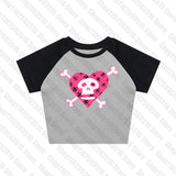 Tineit Y2K clothes skull graphic grunge baby tee Crop Top 2000s Streetwear Harajuku Goth Short Sleeve T-shirt Skeleton print clothes