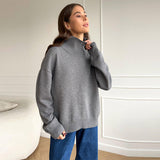 Tineit Oversize Solid Women Knitwear Turtleneck Patchwork Pleated Female Sweater 2025 Autumn Winter Full Sleeve Casual Lady Pullover