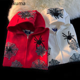 Tineit Harajuku Hoodies Women Clothing Hooded Spider Web Zipper Sweatshirts Y2k Coats Casual Fashion Oversized Hoodie Tops Ropa Mujer