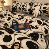 Tineit Chinese Cute Panda Bedding Set Cartooon Bamboo Pattern Quilt Cover Sheets Full Size For Kids Adults Home Textile Soft Polyester