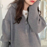 thanksgiving outfit Tineit Turtleneck Knitted Pullovers Women Autumn Warm Solid Zipper Long Sleeve Casual Jumper Fashion Loose All Match Sweaters