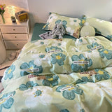 Tineit Pastoral Style Little Bear Bedding Set Adult Queen Twin Full Size Quilt Cover Bed Flat Sheet Kids Cute Duvet Cover No Filler