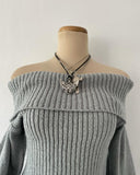 Tineit Fashion Y2K Autumn/Winter sexy single shoulder sweater knitwear women's fashion long sleeved strapless grey knitwear tops Emo