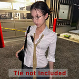 Tineit Korean Fashion Shirt Women Striped Slim Shirt Y2k Vintage Tops Streetwear Japanese 2000s Retro Shirts Casual Design Chic