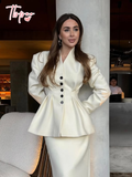 Tineit Elegant Solid Waist Up Pleated A-line Women's Jacket Fashion Slim Fit V-neck Single Breasted Coat Lady 2025 Spring Chic Outwear