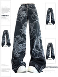 christmas outfit Tineit Women Black Gothic Dragon Print Jeans Baggy Vintage Aesthetic Cowboy Pants Harajuku Denim Trousers Y2k Trashy 2000s Clothes 2025