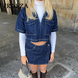 cold weather outfits Tineit 2024 Spring Summer Casual Denim Women Suits Fashion Pockets V Neck Pullover Half Sleeve Shirts+Chic Mini Shorts Skirts