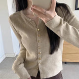 thanksgiving outfit Tineit Vintage V-Neck Cardigan Women Knitwear Spring Fall Elegant Buttons Cropped Blouse Fashion Korean Solid Sweater Female Jumpers