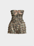 Tineit 2024 New Strapless Camo Sleeveless Mini Dress