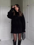 Tineit Elegant Knitted Sweater Skirt Sets Women O-neck Long Sleeve Loose Sweaters Mini Skirts Suits 2 Pieces 2025 Spring Lady Outfits