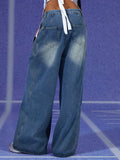 Tineit 2024 New Denim Plain Straight Pants Jeans