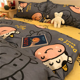 Tineit Chinese Cute Panda Bedding Set Cartooon Bamboo Pattern Quilt Cover Sheets Full Size For Kids Adults Home Textile Soft Polyester