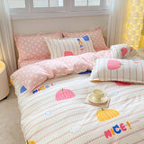 Tineit Princess Style Bedding Set Girls Twin Queen Full Size Duvet Cover Set Bed Flat Sheet Pillowcase Kids Adult Pink Letter Bed Linen