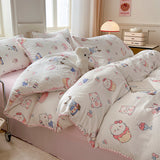 Tineit Kawaii Rabbit Bedding Set Bed Flat Sheet Pillowcase Twin Full Queen Cartoon Bed Linen Kids Girls Duvet Cover Set No Filler