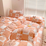 Tineit Cute Rabbit Bedding Set No Filling Pink Blue Boys Girls Favorite Single Double Duvet Cover Flat Sheet Pillowcase Kit New 2024