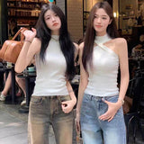 thanksgiving outfit Tineit Halter Twist Vest Tee Women Sexy Strapless Chic Knitted High Street Sweater Fashion Harajuku Elegant Slim Elastic Female Tank