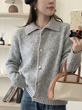 Tineit Knitted Furry Cardigans Women Single Breasted Turn-down Collar Loose Casual Sweater 2025 Autumn Casual Long Sleeve Coat Tops