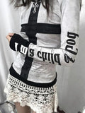 Tineit Y2K Spicy Girl Slim Fit Vintage Tops Slim and Versatile Tops New Autumn One Shoulder Sexy Punk Design Sense Cross Long Sleeves