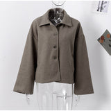 Tineit Casual Woolen Blends Coats Women Loose Lapel Single Breasted Long Sleeve Female Jacket 2024 Autumn Lady Gray Cozy Street Outwear