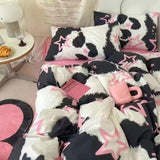 Tineit Black And White Panda Bedding Set Cute Cartooon Animals Soft Duvet Cover Solid Flat Sheet For Kids Girls Double Queen Full Size