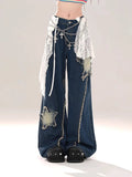 christmas outfit Tineit Women's Blue Baggy Star Jeans Harajuku Aesthetic Denim Trousers Y2k Vintage Japanese 2000s Style Jean Pants Trashy Clothes 2025