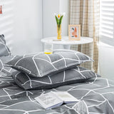 Tineit Grey Geometric Pattern Duvet Cover Four set series for Adults Teens Polyester Bedding Set with Zip Closure Comforter Covers