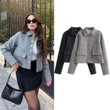 Tineit Ladies Autumn Winter Jacket Women Aviator Wool Blends Coats Cropped Bomber Jacket Demi-season Crop Jacket Outerwears Female