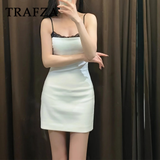 cold weather outfits Tineit 2024 Spring Summer Sexy Lace Patchwork Women Dress Fashion Solid Slim Nightclub Strapless Sleeveless Camisole Mini Dress