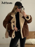 Tineit Vintage Women's Lambs Wool Coats Loose Lapel Single Breasted Pocket Full Sleeve Jacket 2024 Autumn Winter Lady Casual Outwear