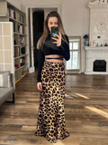 Tineit 2024 Summer Woman Leopard Print Skirt Vintage High Waist Loose Midi Skirts Chic Elegant Casual Streetwear Women's Skirt