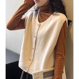 thanksgiving outfit Tineit Elegant Sweater Vest Women Korean Button Solid Casual Basic V-Neck Knitted Tank Fashion Fall Sleeveless Lady Cardigan