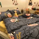 Tineit Ins Pink Cute Duck Cartoon Fruit Printed Bedding Set Soft Queen King Size Flat Bed Sheet Quilt Cover Pillowcase Kawaii