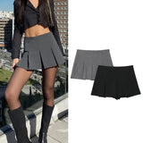 Tineit Fashion Women's High Waist Shorts Skirts Pleated Skirt Shorts Women Striped Bermuda Shorts Woman Casual Mini Shorts