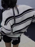 Tineit Striped V Neck Frayed Tassel Knit Sweater