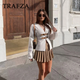 cold weather outfits Tineit 2024 Spring Summer Casual Belt Women Jackets Fashion Vintage Solid V Neck Chic Slim Coats Streetwear Female Outwears