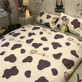 Tineit Cute Bear Bedding Set Cartoon Floral And Animal Duvet Cover Blue Flat Sheet Soft Polyester Kawaii Queen Full Size Bed Linen