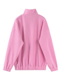 Tineit Fleece Sweatshirt Jacket Women Polo Collar Oversize Casual Pink Long Sleeve Fluffy Zip Hoodies Thick All-match Outwear Tops