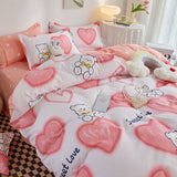 Tineit Cute Bear Bedding Set Girls Boys Kids Single Double Size Flat Sheet Duvet Cover Pillowcase Bed Linens White Blue Home Textile