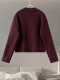 Tineit Knitted Thick Wine Red Cardigan Women Zipper Long Sleeve Turn-down Collar 2025 Autumn Sweater Female Casual Street Coat Tops