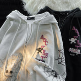 Tineit Spider Print Harajuku Sweatshirts Coats Women Clothes Streetwear BF Hoodies Chic Hooded Y2k Tops Casual Zipper Oversized Hoodie