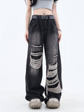 christmas outfit Tineit Women's Gothic Black Jeans High Waist Vintage Korean Fashion Y2k Streetwear Ripped Pants Harajuku Casual Wide Leg Denim Trousers