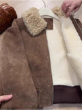 christmas outfit Tineit Women Brown Leather Jacket Coat Vintage Mustang Shearling Jacket 90s Fashion Outfits Korean Loose Outerwear Winter Clothes 2025