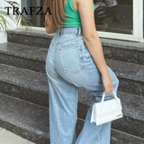 cold weather outfits Tineit 2024 Autumn Winter Casual Women Jeans Fashion Streetwear Vintage Pockets Tierred High Waist Chic Ladies Long Denim Pants