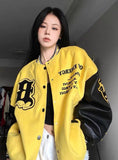 Tineit 2024 Fall Fashion Collar Contrast Loose Baseball Jacket