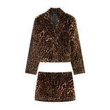 cold weather outfits Tineit 2024 Autumn Winter Office Lady Print Leopard Suits Fashion Vintage Single Button Short Blazers Chic Ladies Mini Skirts